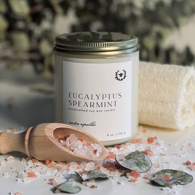 Nectar Republic - Vente Bougie en bocal - Eucalyptus + Menthe verte : Bougie en pot de soja ( printemps hiver )1
