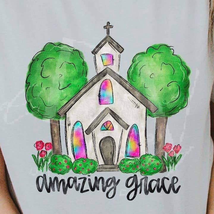 Amazing Grace Water Color Church DTF Transfer for engroshandel hos K and M Designs