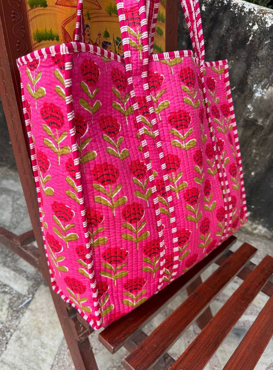 Bhawana Handicrafts - Wholesale Tote Bag - Women's - Pink Quilted Indian Cotton Bag Beautiful Printed Women Bags3