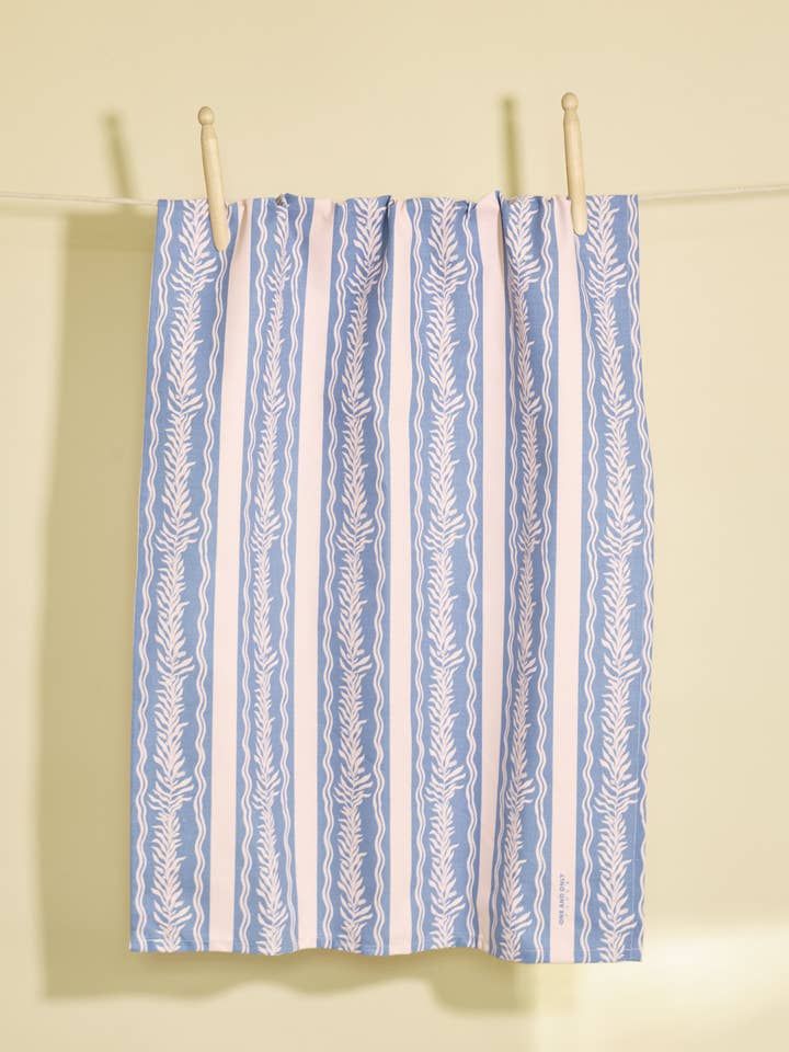 Blue Vine Stripe Tea Towel for wholesale by One & Only Paper