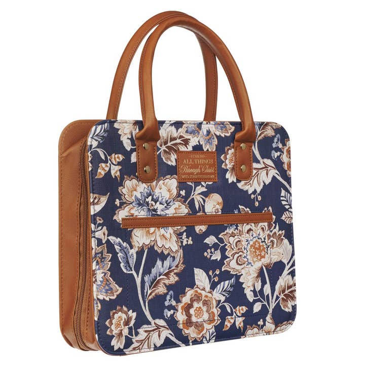 Christian Art Gifts - Wholesale Bible Cover - Bible Cover Fashion Navy/Brown All Things Phil. 4:132