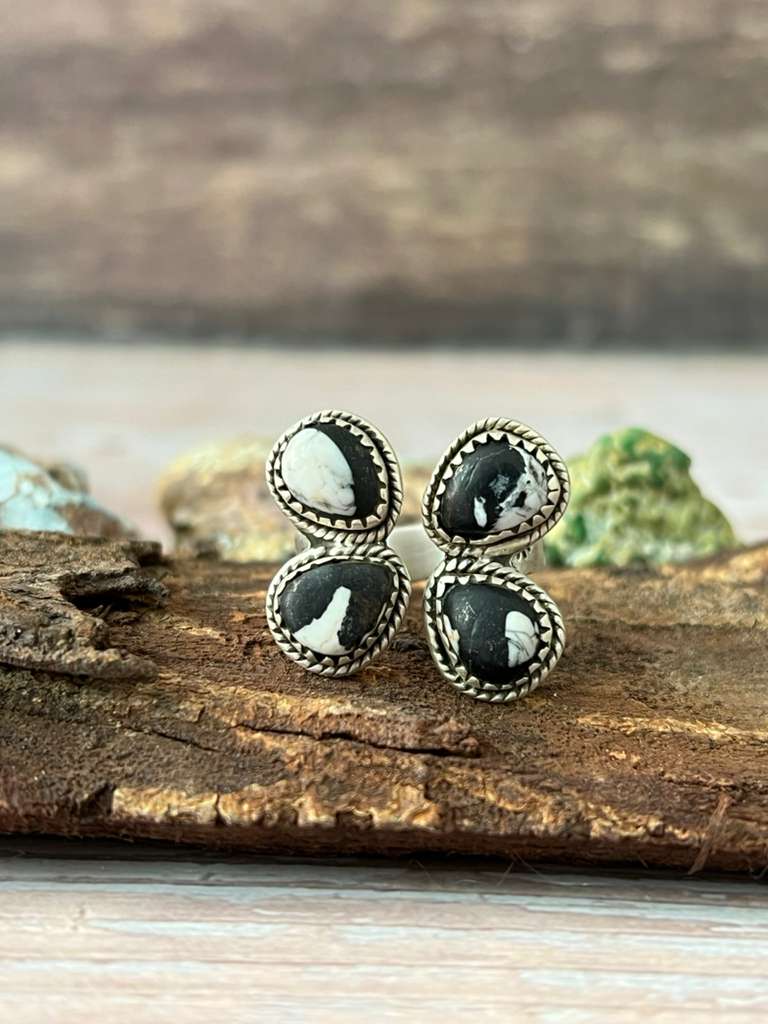 Nizhonitradersllc - Vente Bague de cocktail/de cérémonie - Bague ajustable en argent sterling fait main avec White Buffalo signée Nizhoni0