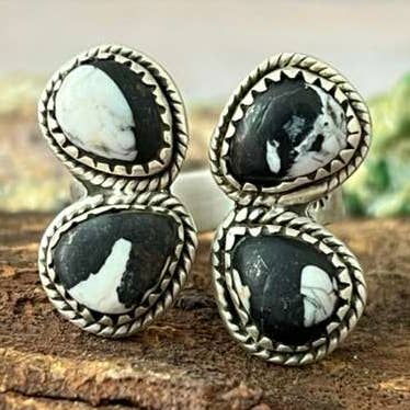 Nizhonitradersllc - Vente Bague de cocktail/de cérémonie - Bague ajustable en argent sterling fait main avec White Buffalo signée Nizhoni0