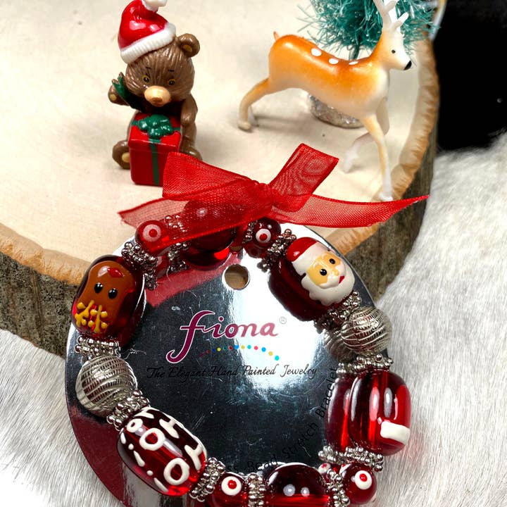 Fiona Accessories - Vente Bracelet de perles - Bracelets extensibles en verre peint de Noël, 36 pièces10