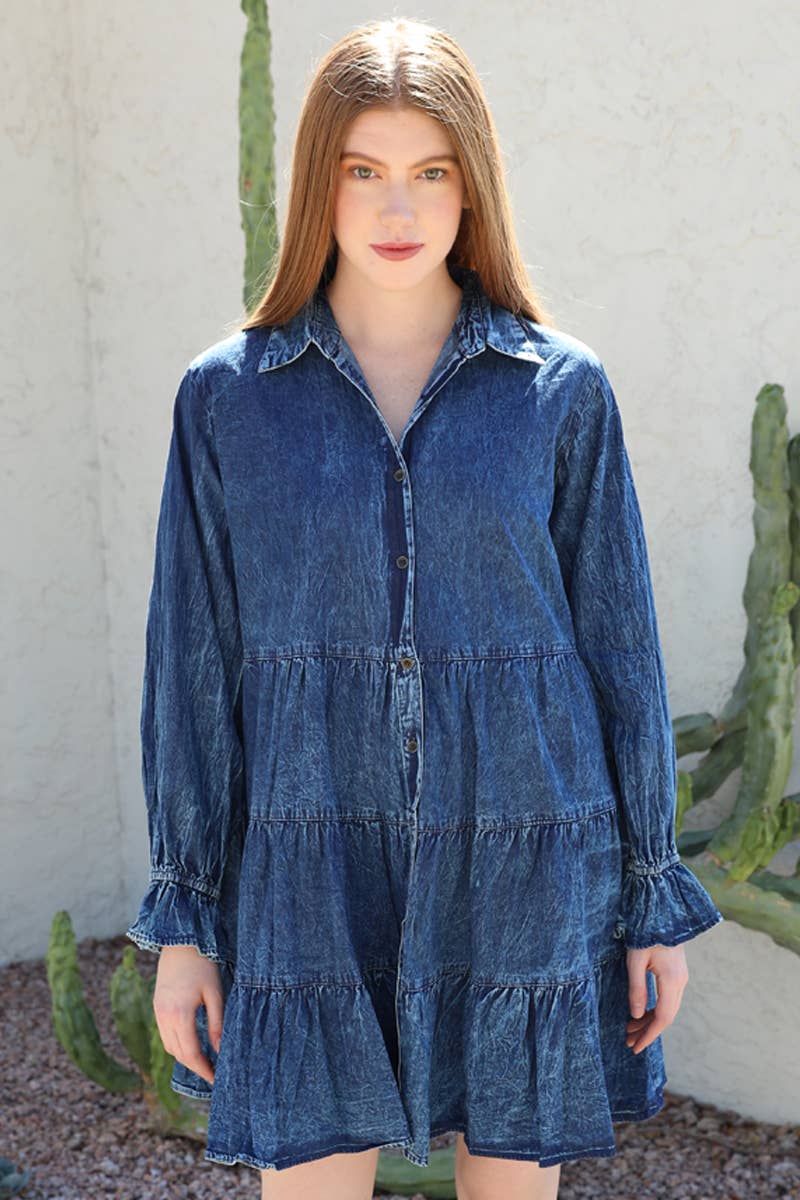 ANGIE – wholesale Dress – Women's – C4926-ASIS BUTTON FRONT TIERED DENIM DRESS1