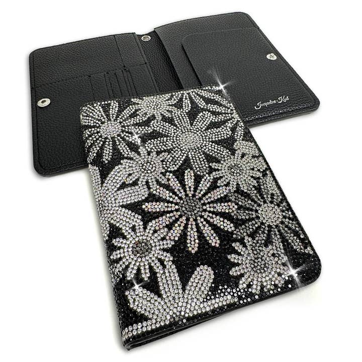 FLOWER POWER PASSPORT HOLDER BLACK for wholesale by Jacqueline Kent
