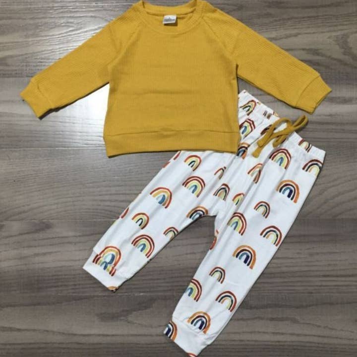 AnnLoren – Engroshandel Pyjamasæt - Børn – Rainbow Little Sleepies Pyjamas Baby Børnetøj Jogger Sæt3