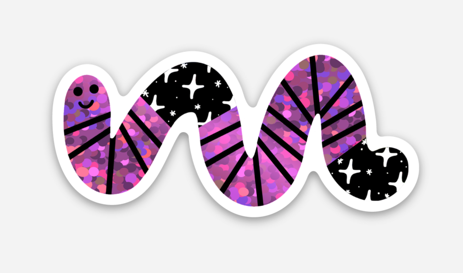 Liminal Moon Art Club – Großhandel Aufkleber – Rosa Glitzer-Weltraumwurm1