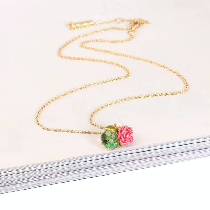 Handgeschilderde smaragdgroene clavicle ROSE halsketting met koper, verguld en druipend glazuur voor wholesale door Exsito
