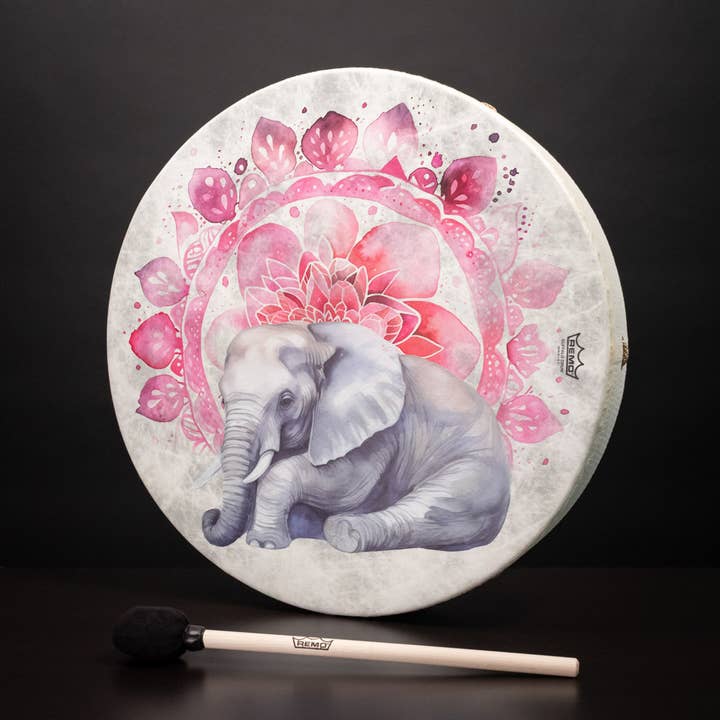 22" Elephant with Magenta Watercolor Remo Buffalo Drum for wholesale by HK Higher Knowing