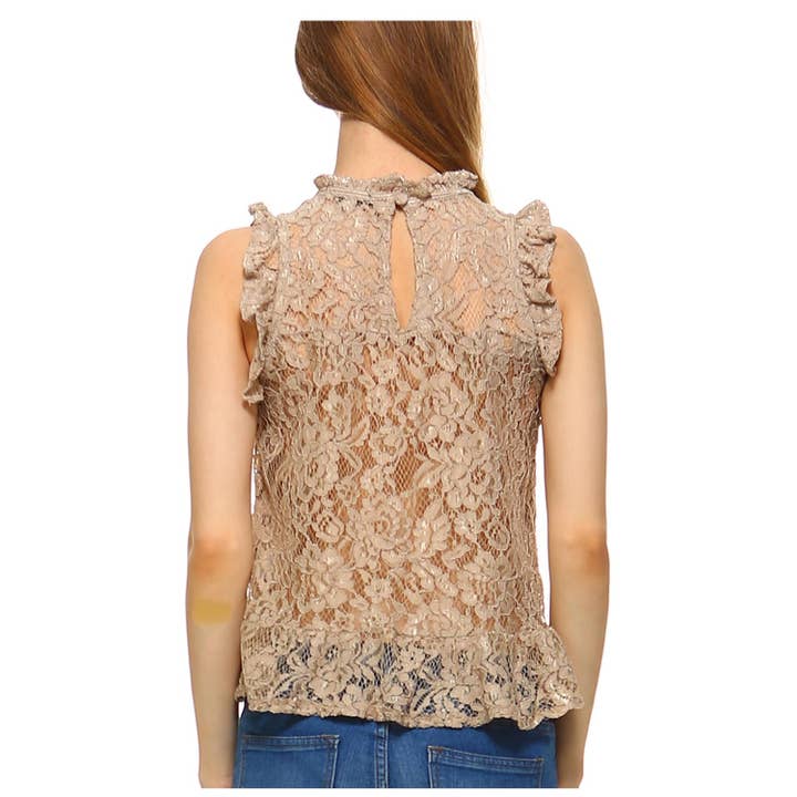 JHP Collection - Wholesale Blouse - Women's - WOMENS PLAIN SLEEVELESS ROUND NECK LACE BLOUSE2