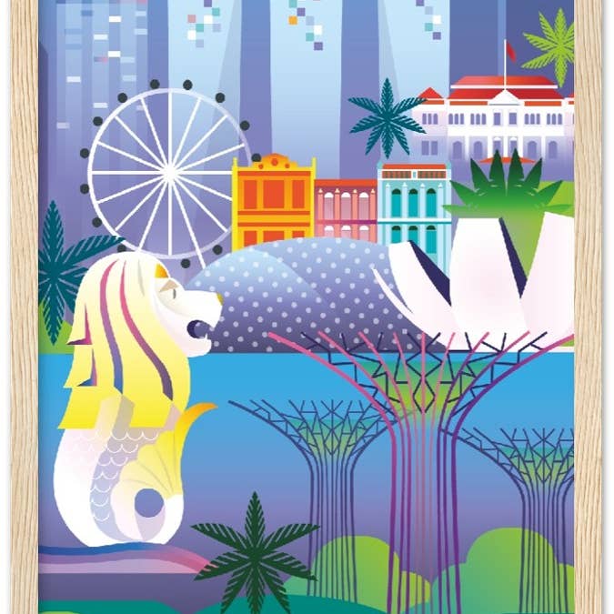 Plakat med træramme i Singapore Premium Mat Papir for engroshandel hos Max & Oscar