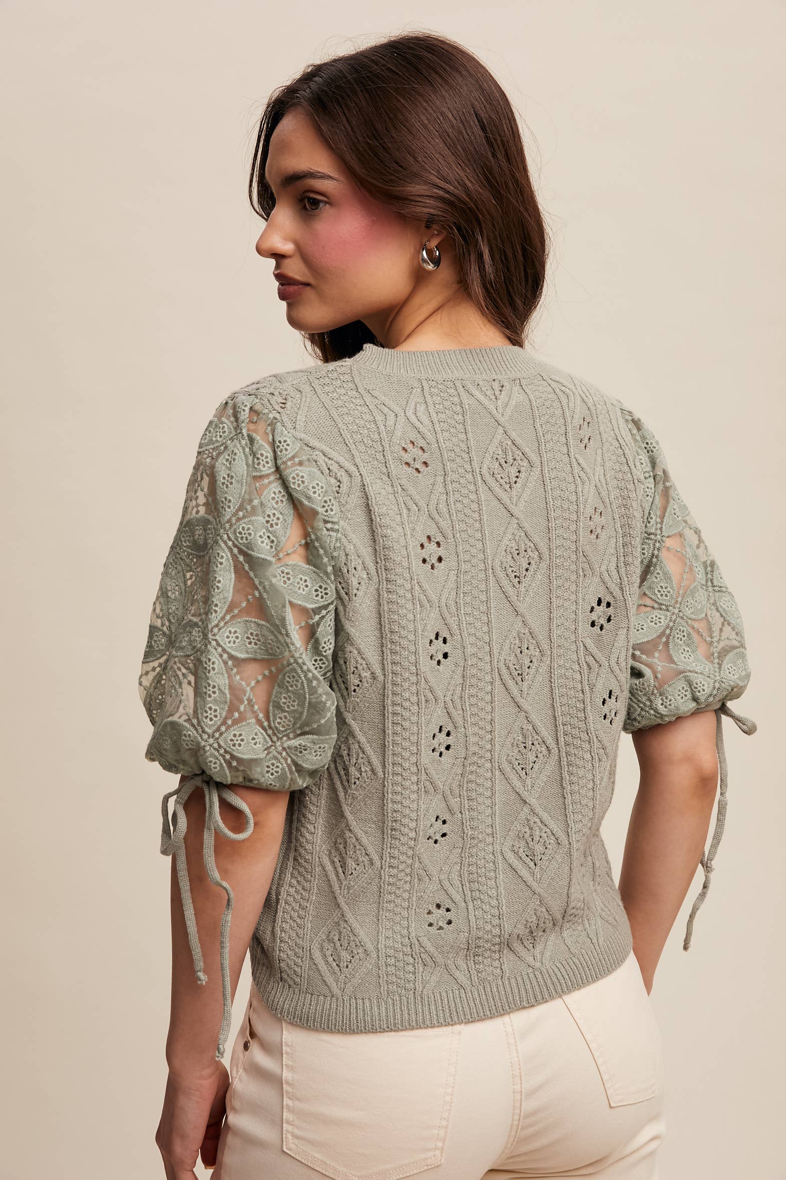 Listicle – Pulôver - Mulher por atacado – Top de Malha com Mangas Bufantes e Ilhós38