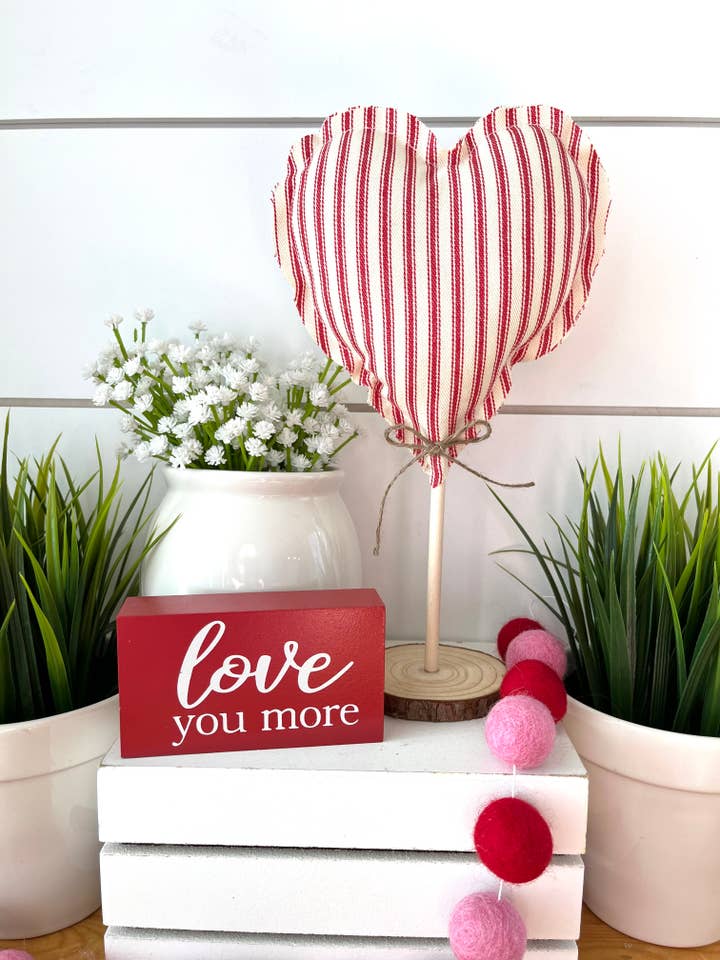 3pc. Valentine Rustic Heart Red Ticking Tree Set for wholesale by Kate + Em