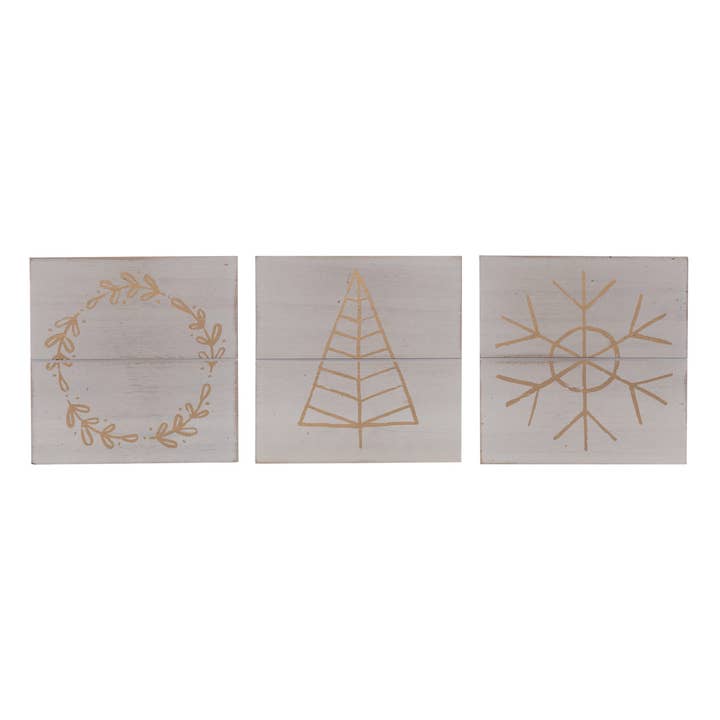 MDF Rustic Metallic Slat Set 3 Christmas Décor DS for wholesale by Transpac