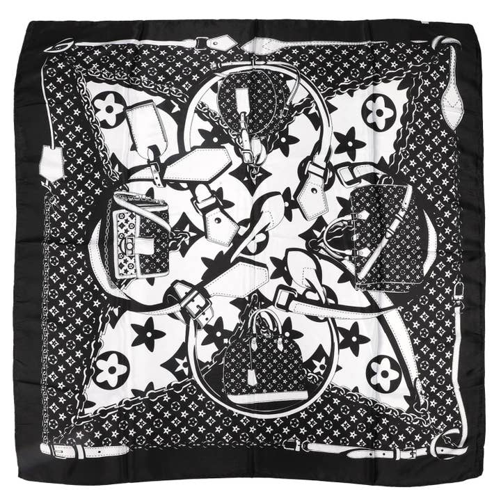 SP Sophia Collection - Wholesale Scarf - Women's - Floral Monogram Pattern Square Scarf with Fashion-Inspired