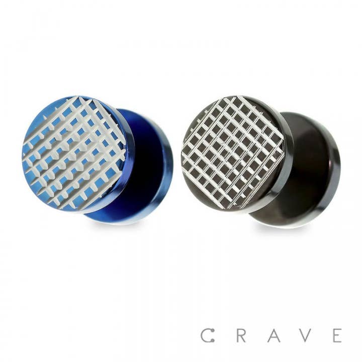 CRAVE BODY JEWELRY - Wholesale Single earring - 316L SURGICAL STEEL FAKE PLUG W/ MESH DIAMOND CUT2