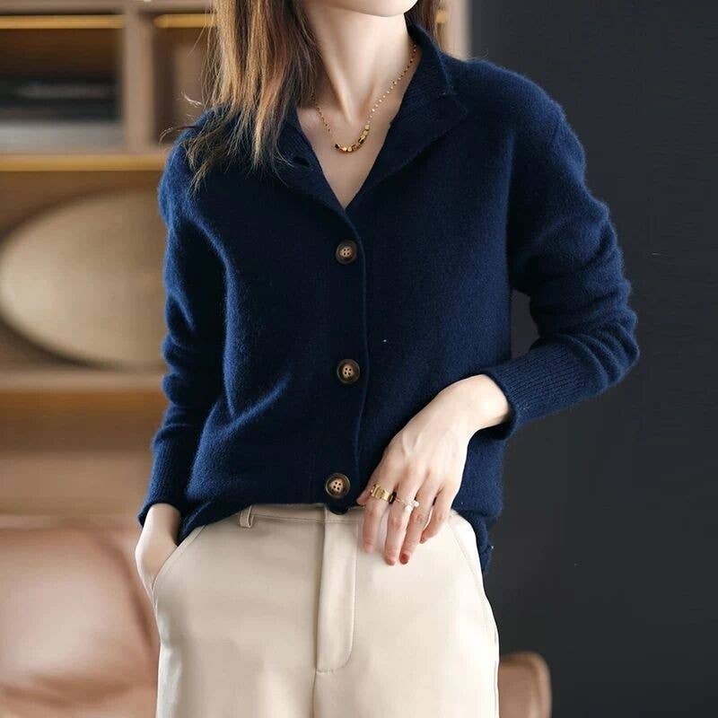 UZ Wholesale Store – wholesale Cardigan – Women’s – Loose Fit Solid Color Short Knit Cardigan With Stand Collar1