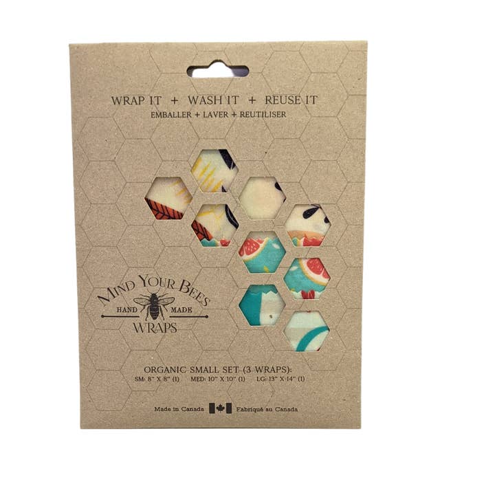 Mind Your Bees Handmade Wraps – Engroshandel Indpakning/pose til opbevaring af mad – Bivoks Food Wraps - Sm eller Lg sæt (Market Fresh Print)5