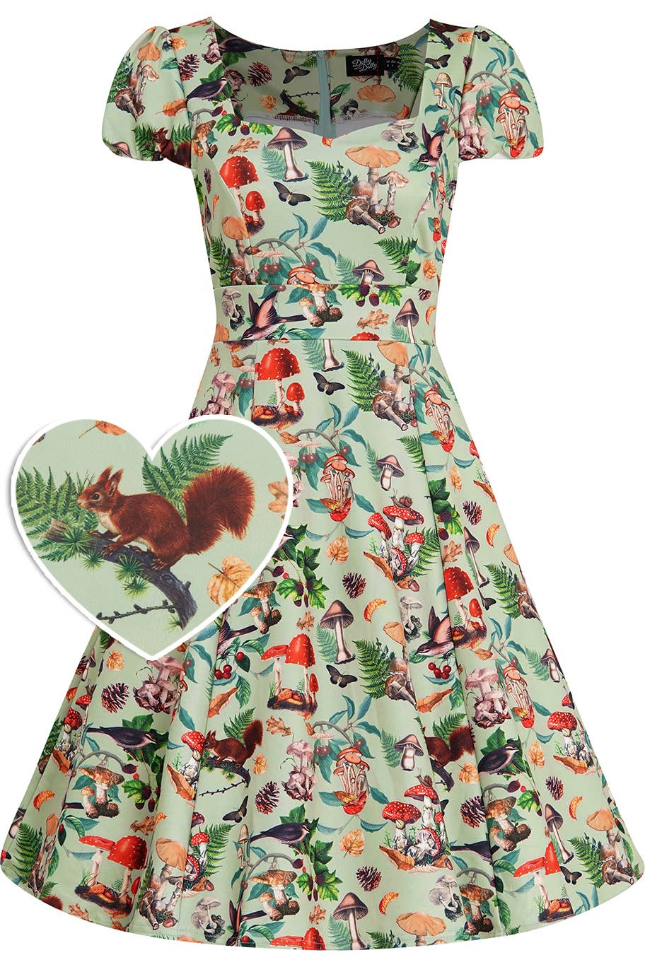 Dolly & Dotty - Wholesale Dress - Women's - Claudia Flirty Fifties Style Dress in Mushrooms and Forest3