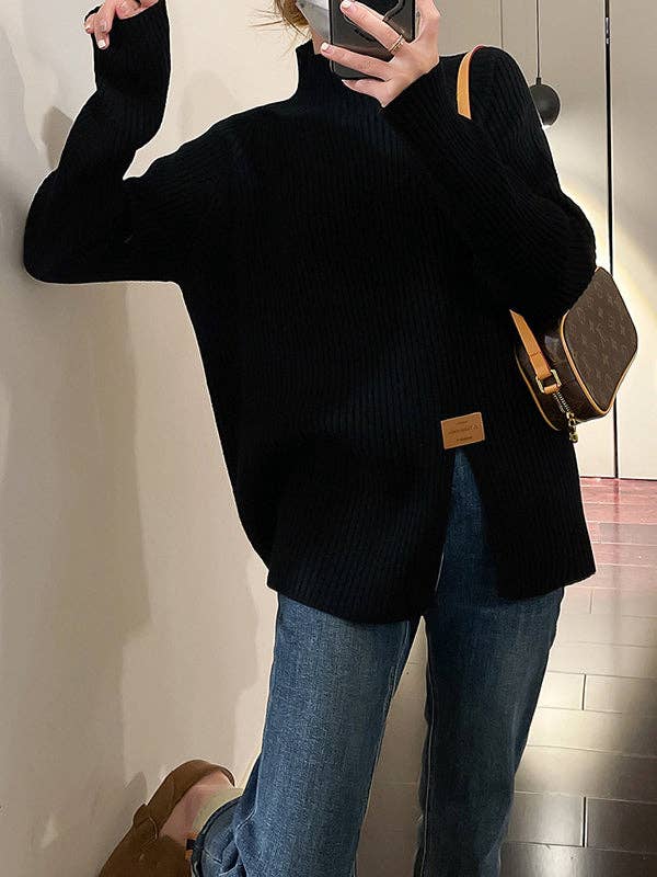 VividLux - Wholesale Knit Sweater - Women's - Long Sleeves Loose Split-Front Mock Neck Pullovers Sweater Tops5