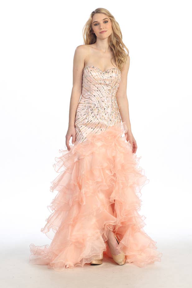 Chicas - Vente Robe de soirée – femme - Robe de bal longue en organza à décolleté cœur avec jupe asymétrique C85155