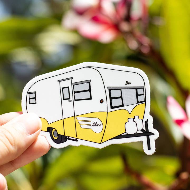 Extremely Retro - Wholesale Sticker - 1960's Yellow Aljoa Travel Trailer Sticker/Magnet
