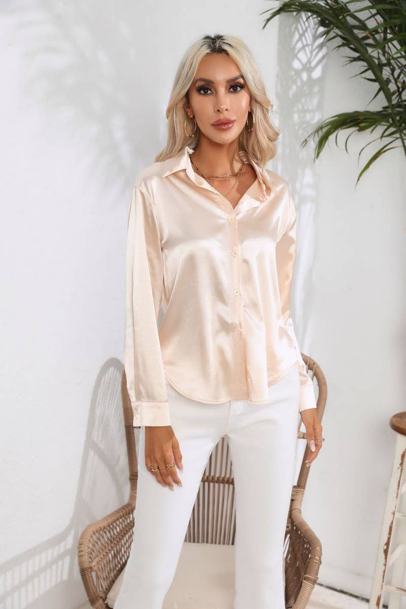 NINEXIS - Wholesale Button Down Shirt - Women's - CWTBLL0690_Button Down Silky Satin Long Sleeve Top38