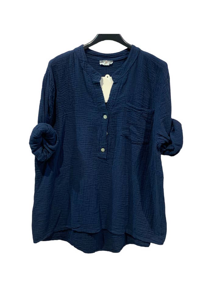 Moonsun - Wholesale Button Down Shirt - Women's - #80641 button down cotton gauze shirt with straight collar2