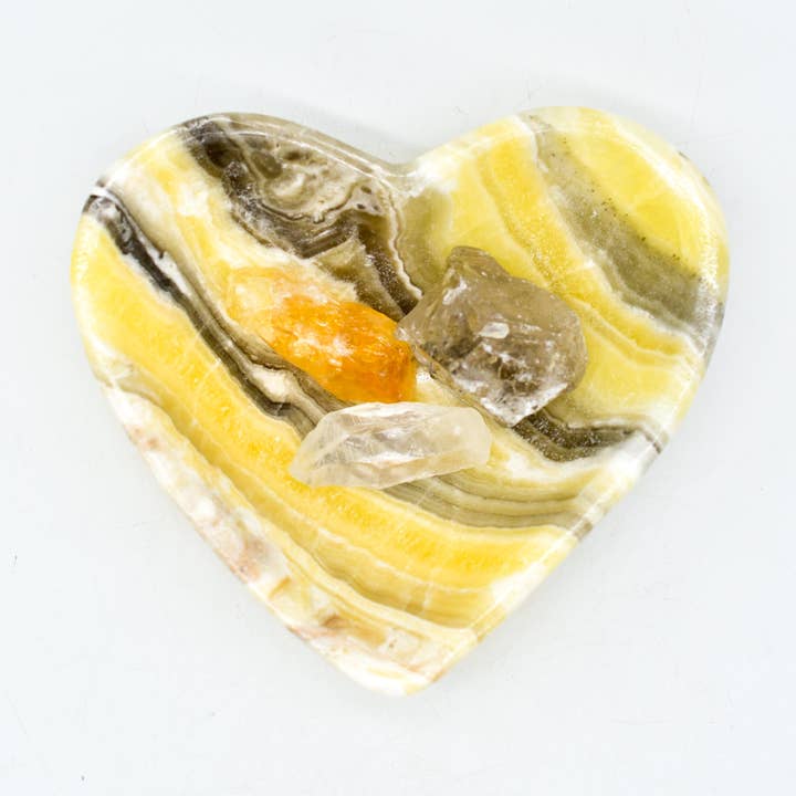 Heart Shaped Bowls in Zebra White or Amber Onyx for wholesale by Whyte Quartz