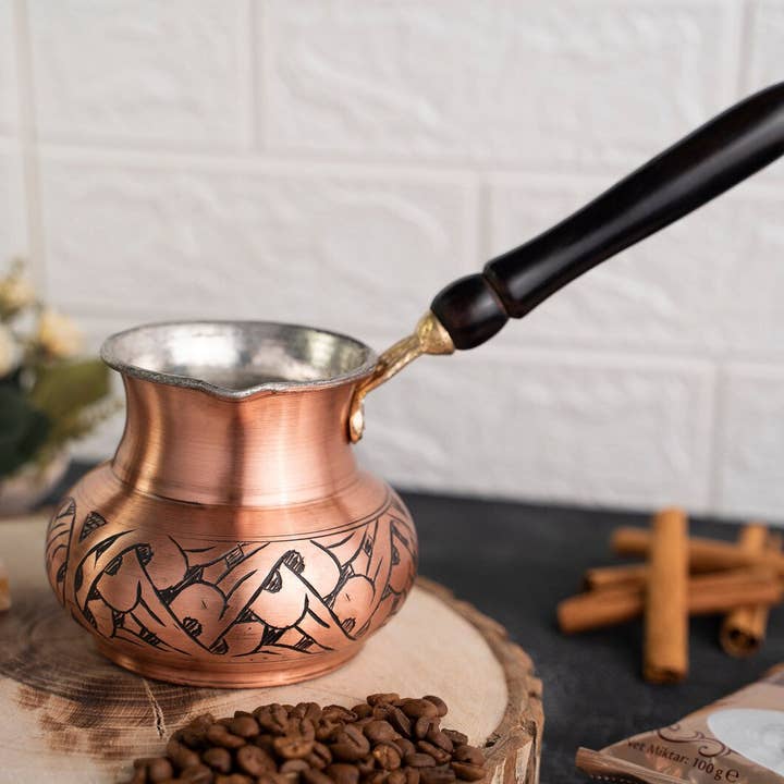 ANATOLIACRAFT – Engroshandel Kaffekoger – Håndlavet kobber kaffekande beholder lufttæt + kaffemaskinsæt med 2 - massiv kobber tyrkisk kaffemaskine