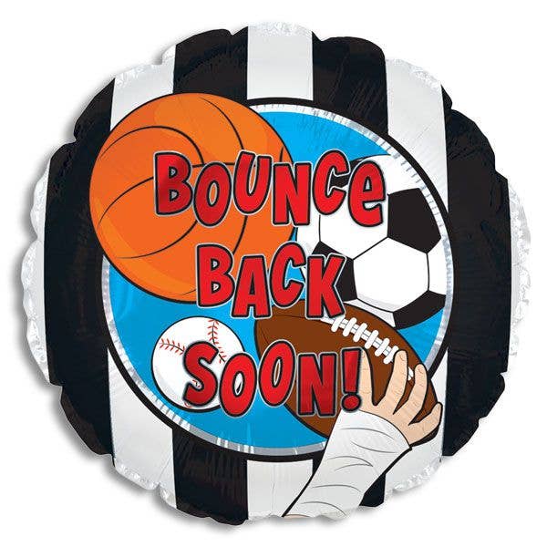 Bounce Back Soon Sports Balls Foil Balloon - Bagged for wholesale by Kelli's