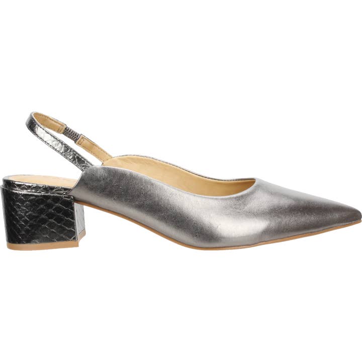 Leather Slingback Pewter/Viper Heel 151820PW for wholesale by Carrano