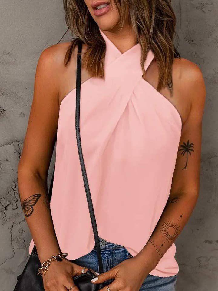 Flarix - Wholesale Blouse – Women’s - crisscross halter casual tank top8