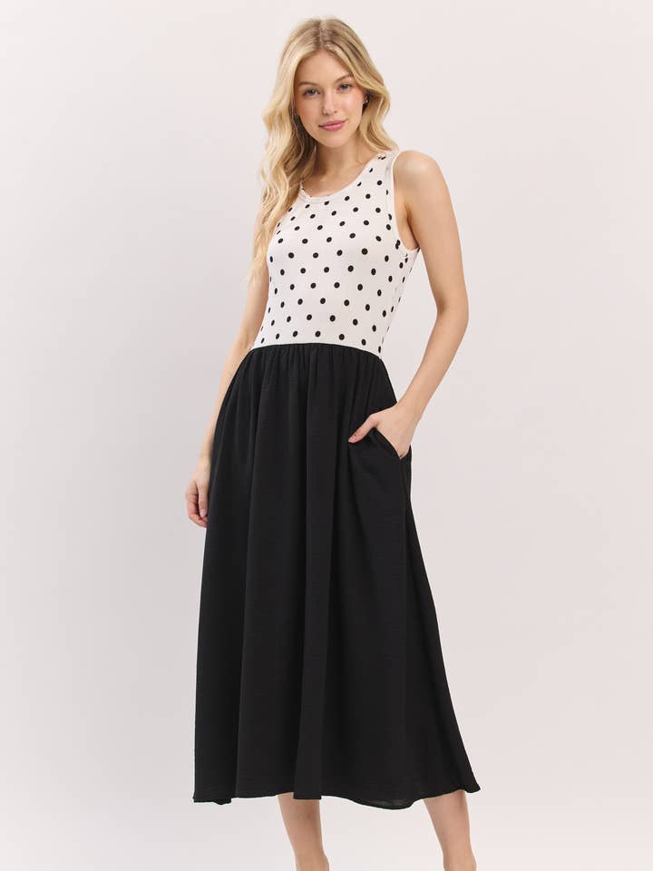 DA1633 Polka Dot Tank Midi Dress with Pockets for wholesale on Faire