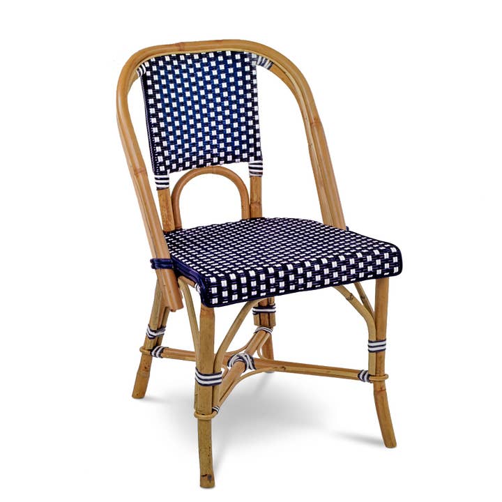 Lyon French Bistro Rattan Chair - Small Squares - Navy Blue/White for wholesale by BONNECAZE