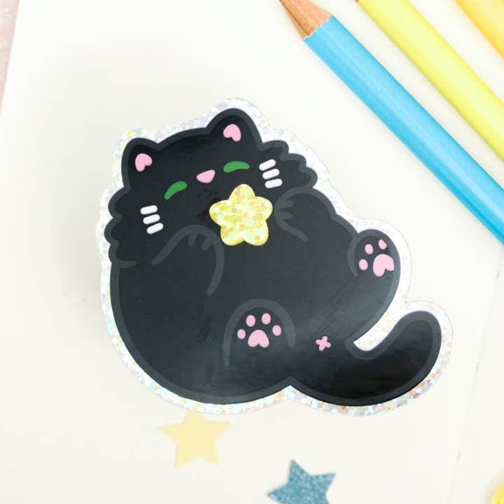 Black Cat Glitter Star Sticker pour la vente par Sparkles in the Wild