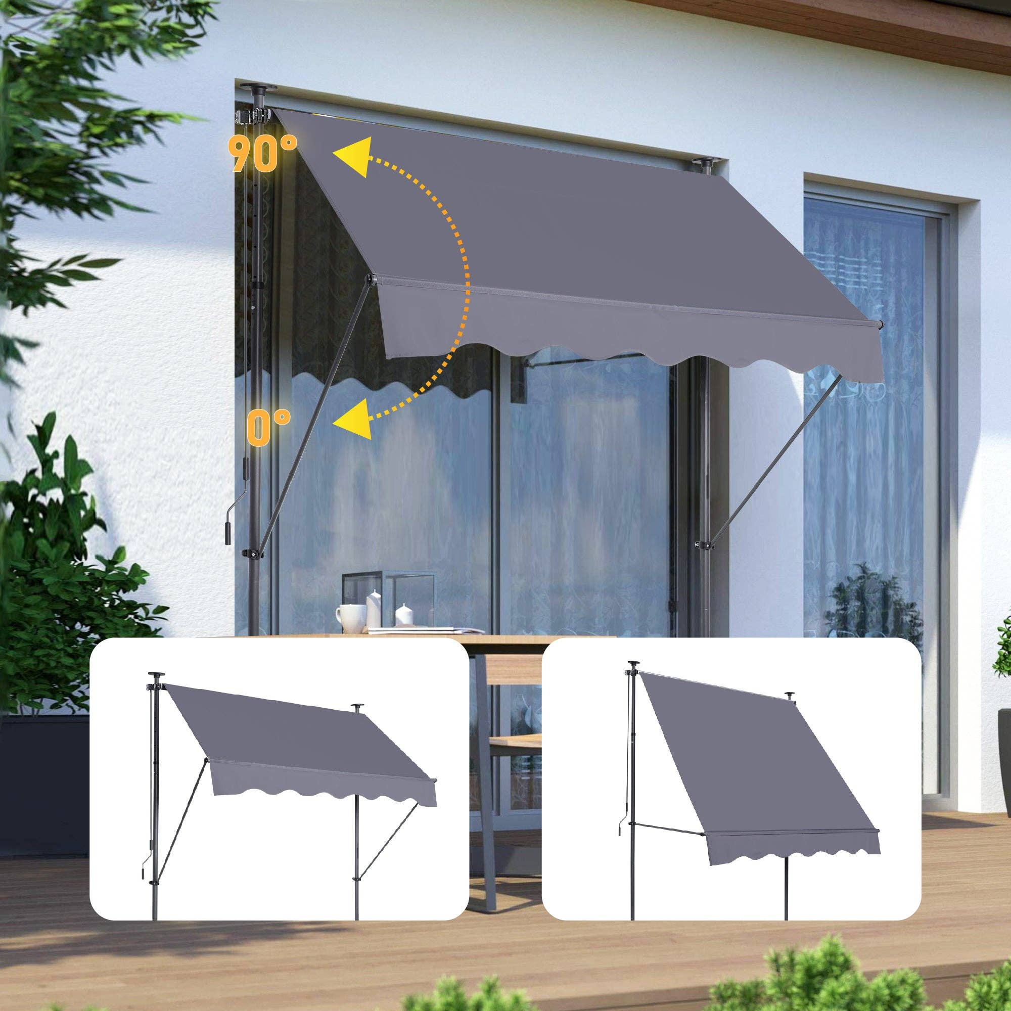 39F Inc. - Wholesale Patio Umbrella - Manual Retractable Patio Awning – 118" UV-Resistant Grey9