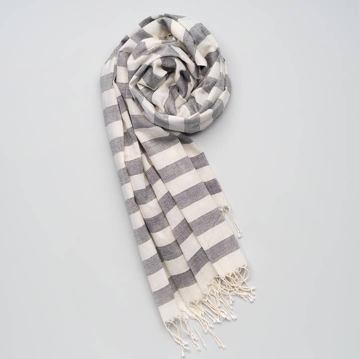 Scarf Grey-White Stripes for wholesale by Kala Swaraj Foundation by Global & Green Textiles