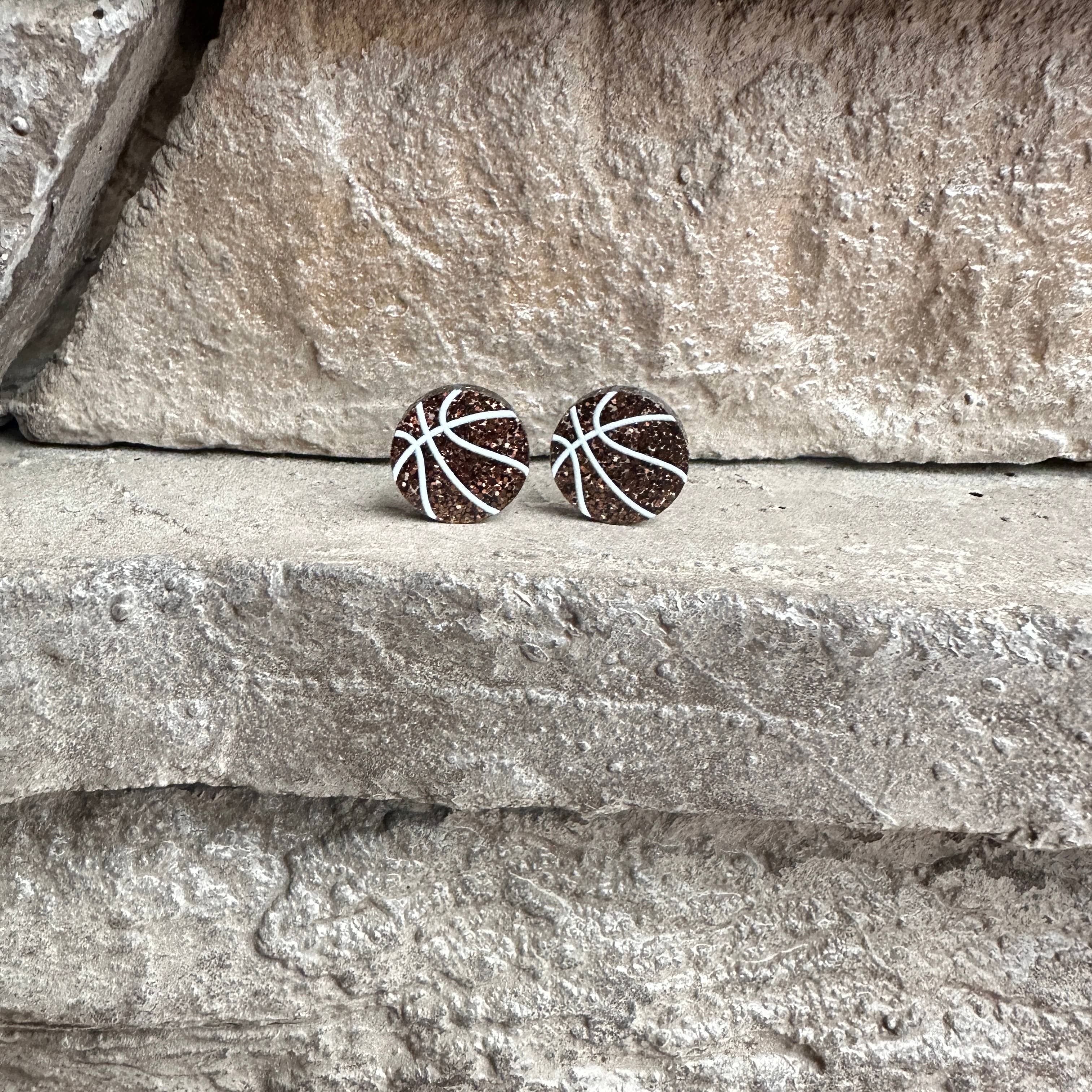 Laser & Color Designs LLC - Wholesale Stud/Post Earrings - Basketball Glitter Acrylic Studs, Basketball Earrings10