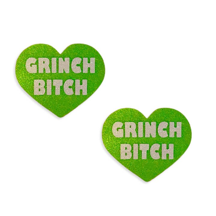 Sasswear - Wholesale Nipple Pasties - Women's - Glitz Nips Grinch Bitch Heart Pasties