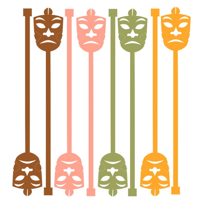 Tiki Mask Vintage Hawaii Beverage Mixing Swizzle Stix for wholesale by Mod Lounge Paper Company