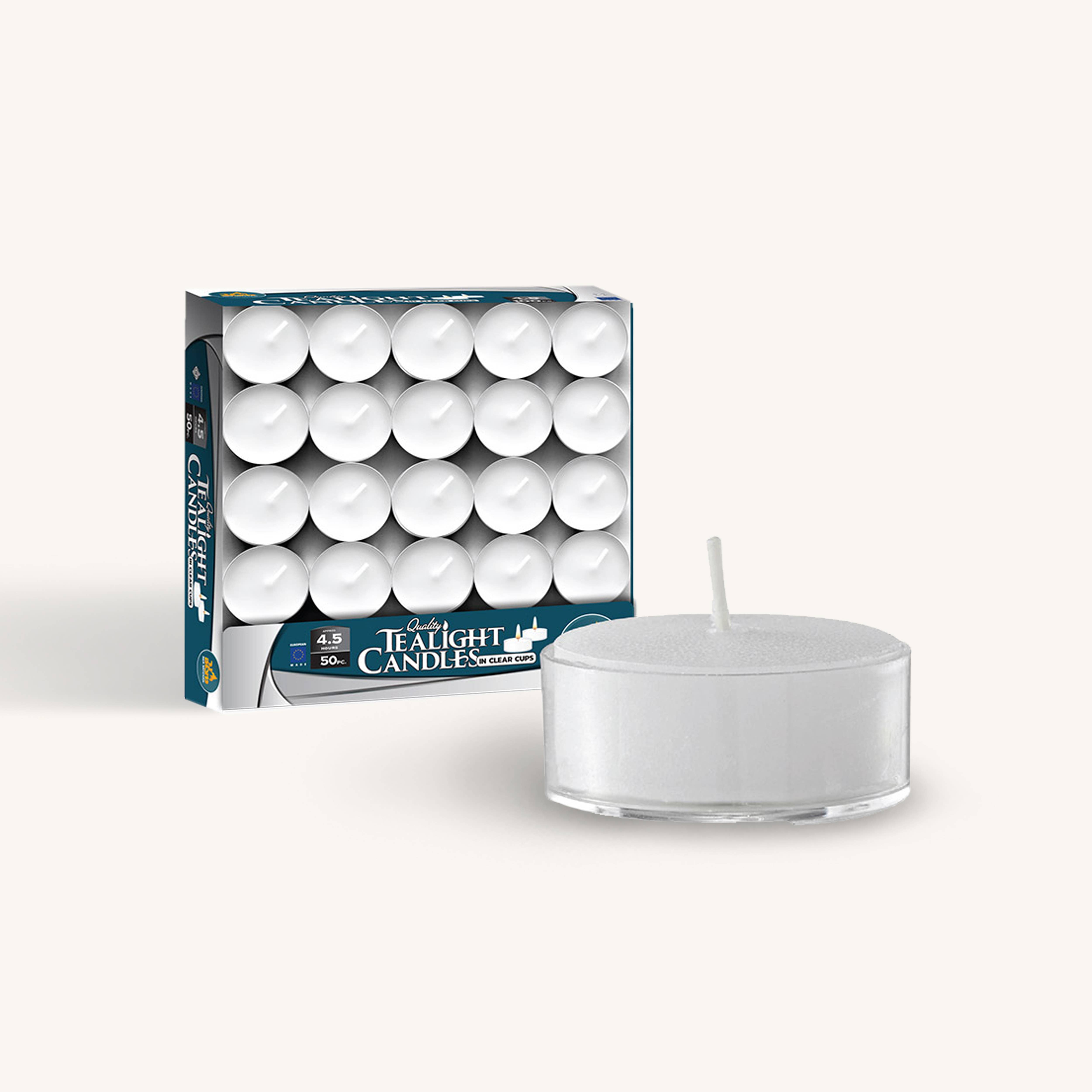 Ner Mitzvah - Wholesale Tea Light Candles - European Tealights in Plastic Cups - 4.5 Hours - 50 Pack