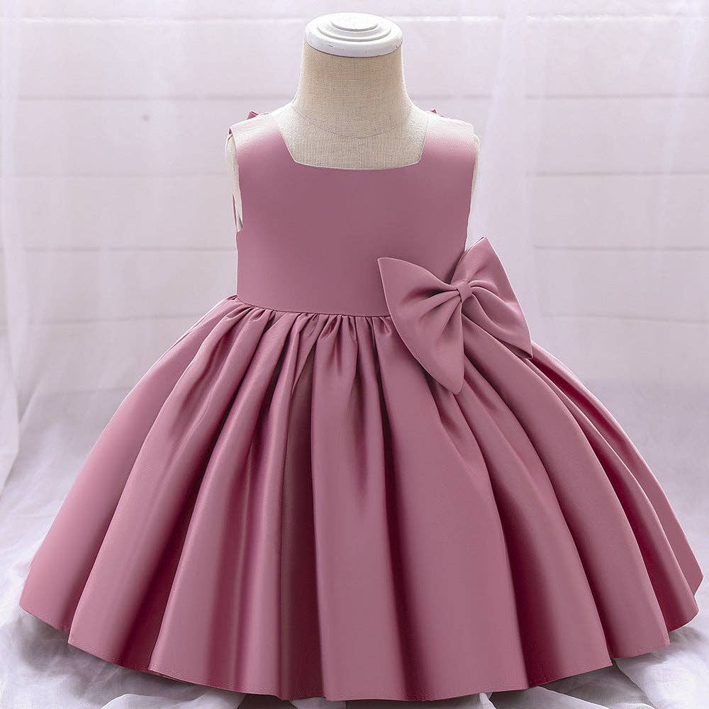 MyKids-USA® - Wholesale Dress - Baby - Baby Girl Solid Color Bow Patched Design Sleeveless Western Style Satin Dress15
