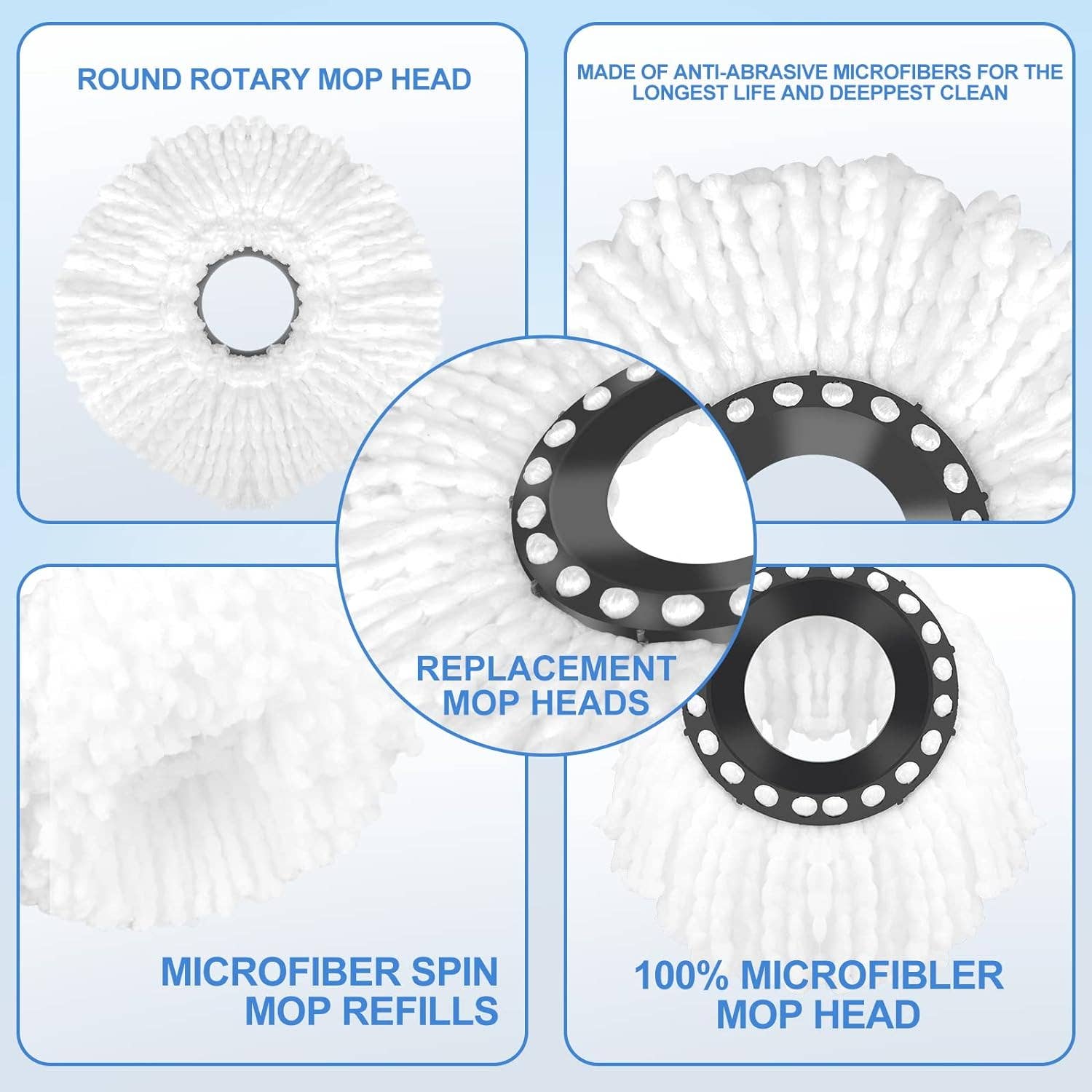 Tsyware - Wholesale Mop - Replacement Microfiber White Round Mop Head Refill 360 Spin2
