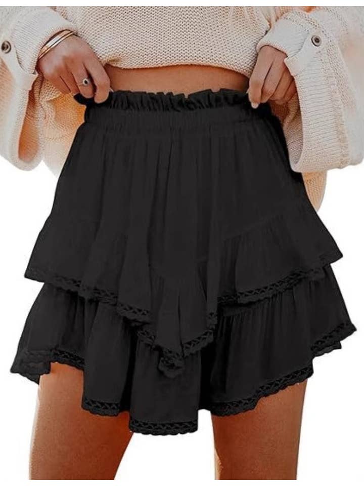 Sweetkama - Wholesale Skirt - Women's - Ladies Solid Color Ruffle Mini Skirt SKS41175