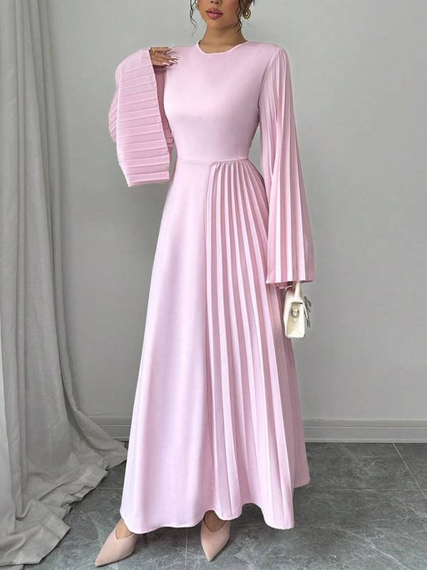PINK ​Flared Sleeve Pleated Maxi Dress for wholesale on Faire