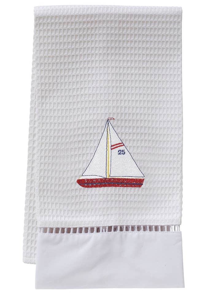 Asciugamano Ospite, Tessitura a Nido d'Ape, Barca a Vela (Rosso, Bianco) per la vendita all'ingrosso da parte di Jacaranda Living
