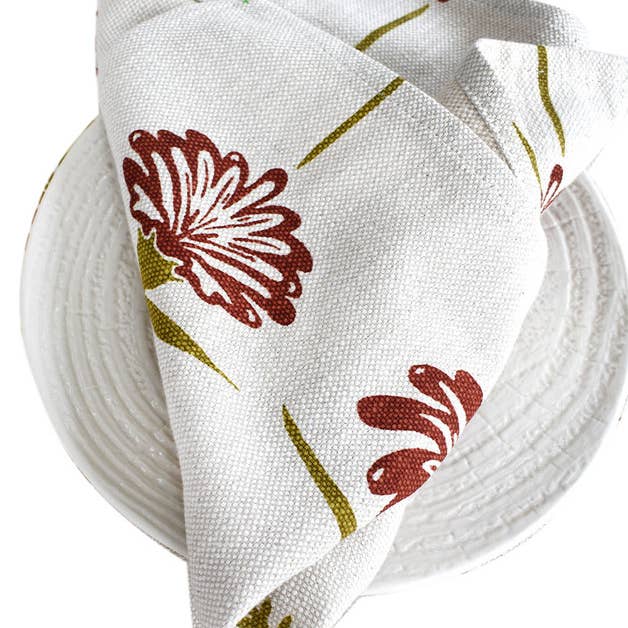 Set of 4 Tropical Garden Napkins - Crimson & Chartreuse for wholesale by French Home