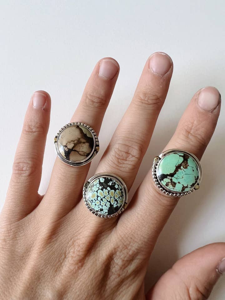 Unique Round Turquoise Rings for wholesale by Free & Fleeting